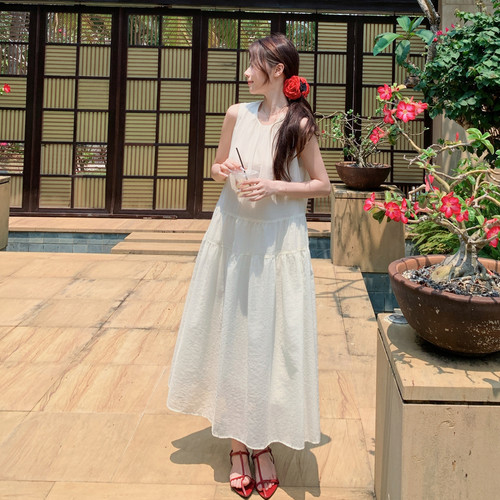 现货2026新款白色女无袖长裙收腰显瘦度假RF2B066-6692-P135K218