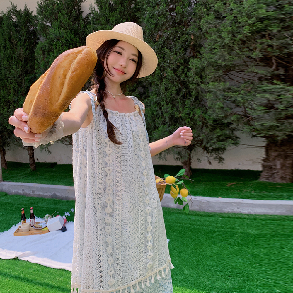 现货新款2025拼接假两件度假海边吊带裙8636p105K158，女装连衣裙，杭阁服饰