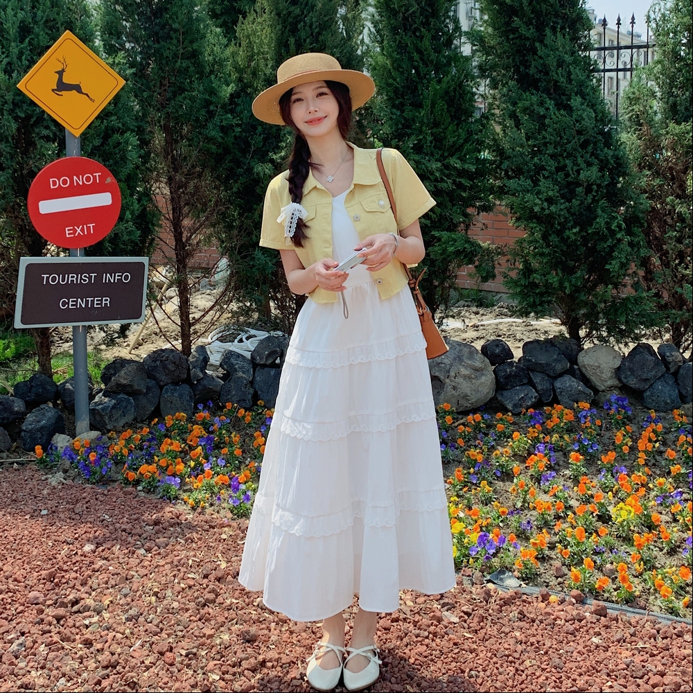 夏季新款时尚短袖外套花边吊带裙女2025甜美少女感穿搭，商品下架区商品下架区，杭阁服饰