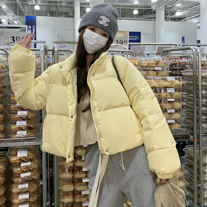 黄色短款羽绒服女2025冬季新款学院风减龄小个子白鸭绒面包服外套图片