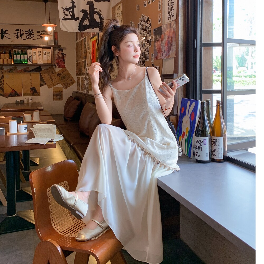 法式小香风2025夏季新款甜美减龄收腰显瘦无袖吊带连衣裙长裙女潮，商品下架区商品下架区，杭阁服饰