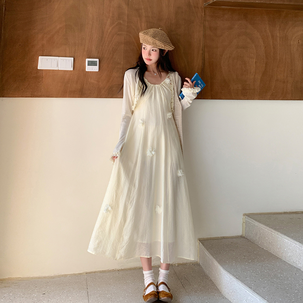 现货2025新款夏季立体花朵吊带裙加防晒外套8625p145K208，女装连衣裙，杭阁服饰