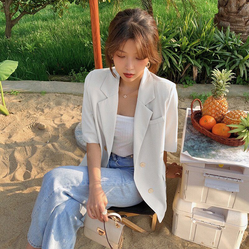 现货雪纺西装外套女春夏薄款2021红防晒小西服,女装西装,天丽