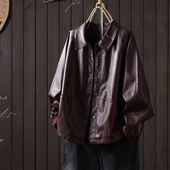 设计感机车皮夹克短外套上衣 宽松翻领水洗Pu皮衣女士长袖 春季 新款