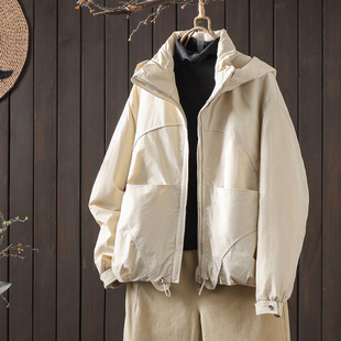 冬季 口撞色设计感轻薄棉衣夹棉外套菱格保暖棉服 宽松连帽棉袄女袖