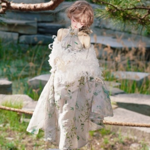 bjd4分3分娃衣新中式国风复古旗袍裙子羽毛披肩春夏裙装成品娃衣