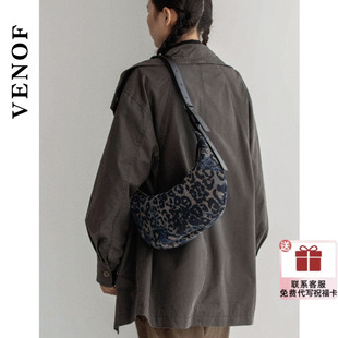 维洛芬 都市游猎 饺子包女斜挎豹纹牛仔帆布中国风单肩腋下月牙包