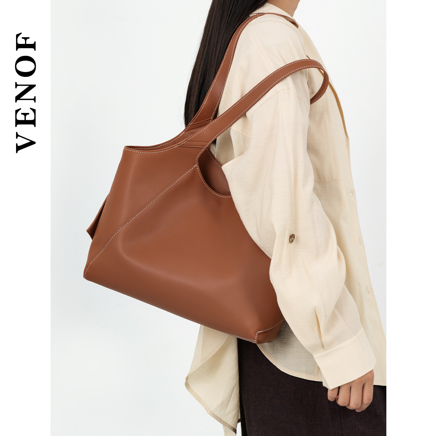 【维洛芬】托特包女斜挎休闲秋冬真牛皮大容量购物袋hobo包单肩包