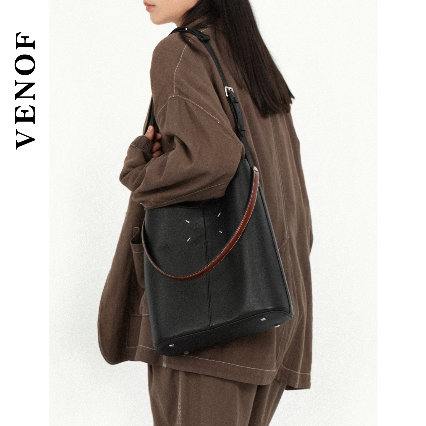 维洛芬品牌正品真牛皮水桶包