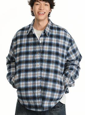 TSAS 国潮牌格纹衬衫棉服秋冬季加厚夹棉法兰绒廓形格纹衬衫外套