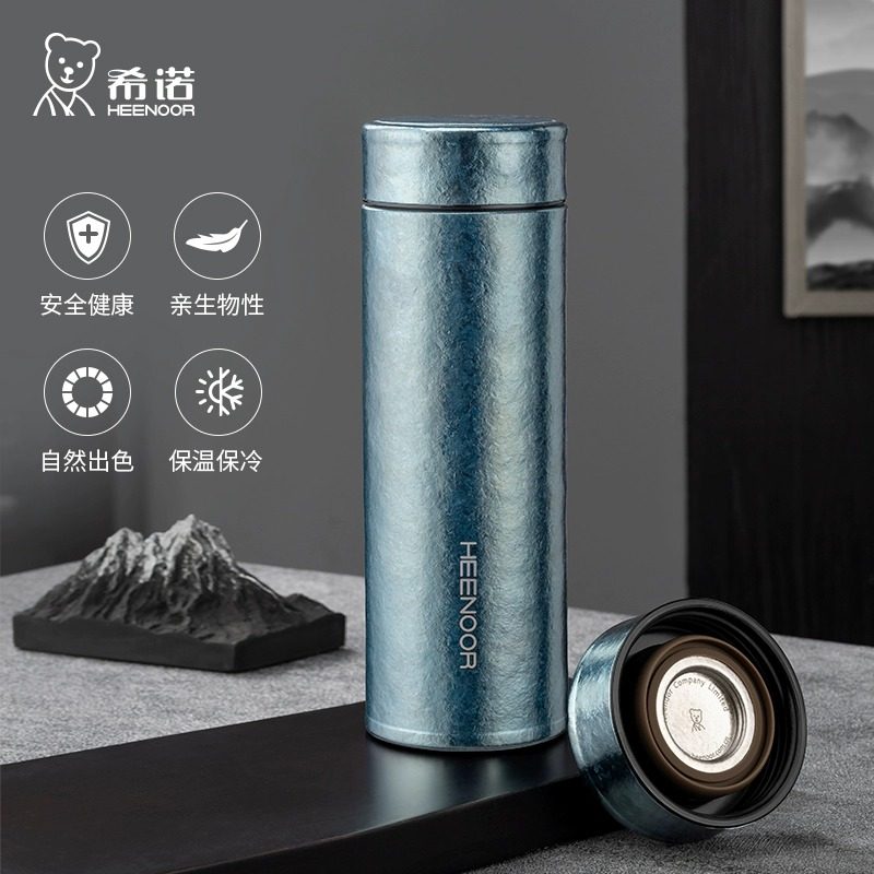 希诺保温杯钛杯纯钛高档商务车载便携养生杯子礼盒泡茶家用水杯男