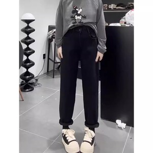 梨形显瘦大码加绒哈伦牛仔裤女2024年冬季新款百搭弹力九分老爹裤