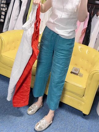 2025春季新款棉麻直筒休闲裤女高腰显瘦梨型身材百搭八分阔腿裤