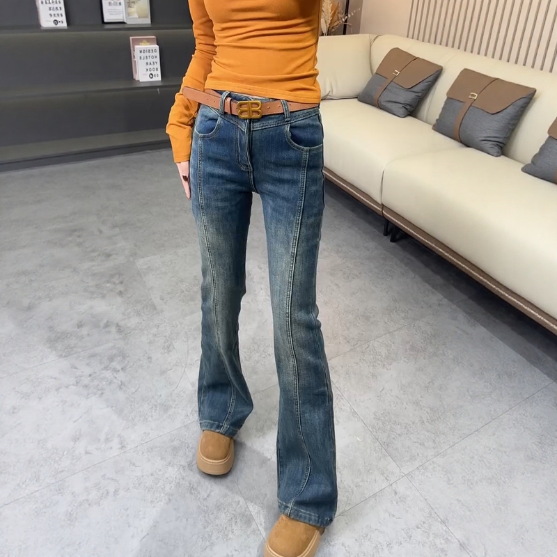 秋冬加绒修身显瘦百搭窄版牛仔裤