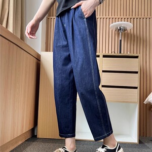 哈伦牛仔裤女夏季薄款高腰大码宽松胖妹妹显瘦梨型身材九分老爹裤