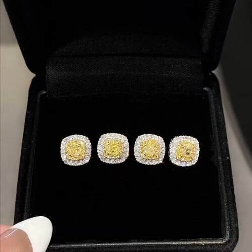 18K金女款镶嵌0.5克拉天然南非高品质钻石黄钻耳钉真金真钻送证书