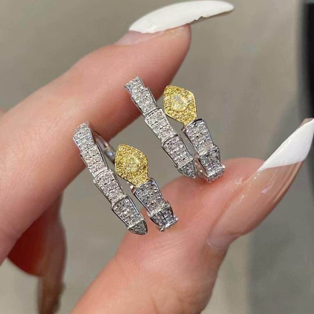 18K金女镶0.4克拉天然南非高品质钻石黄钻戒指蛇戒真金真钻送证书