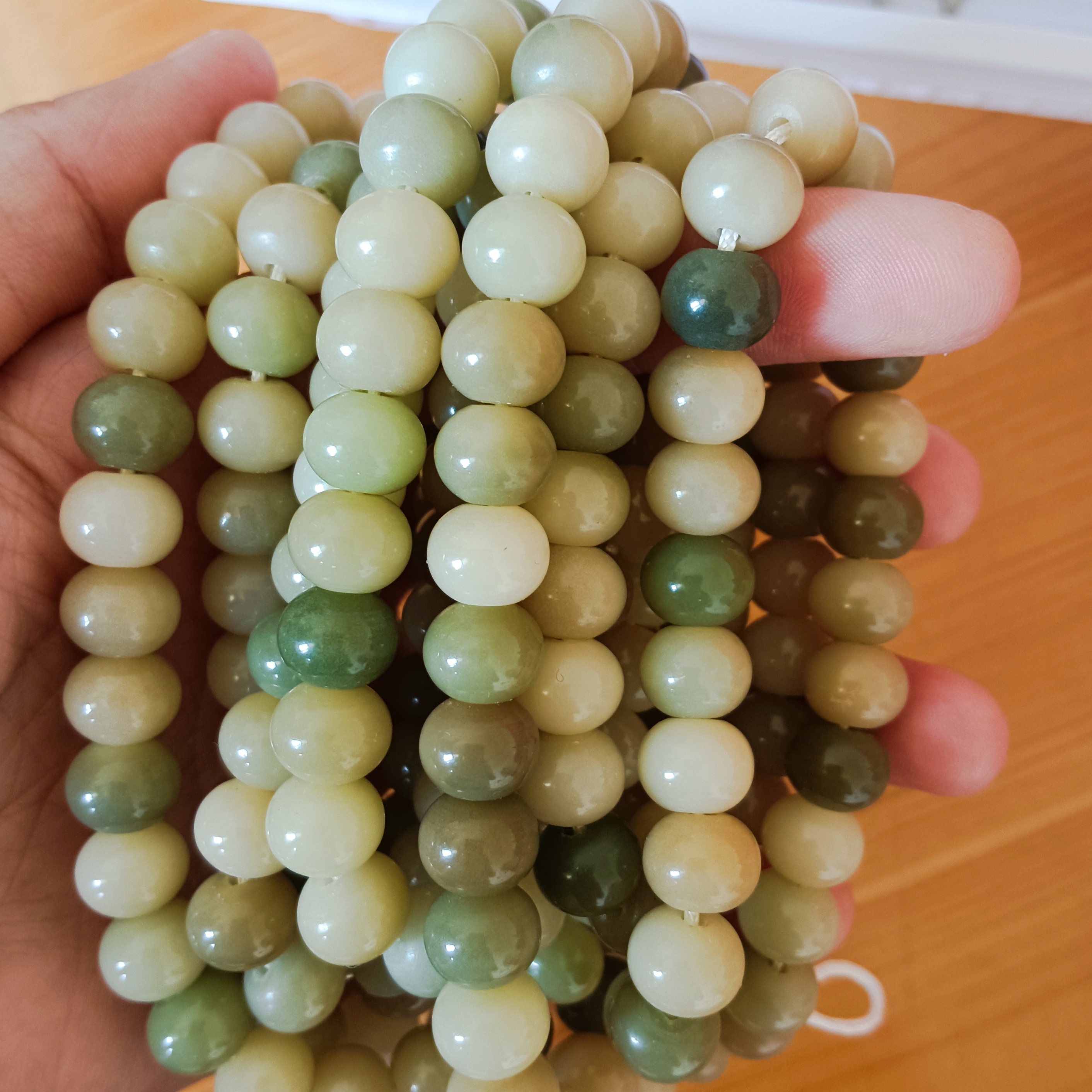 天然绿色菩提根108颗念珠子手串文玩苹果圆项链diy饰品配件