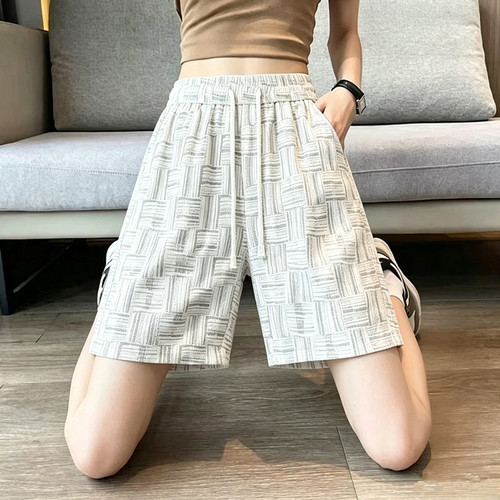 夏季薄款冰丝五分裤子女外穿扎染潮流休闲裤时尚百搭宽松运动短裤