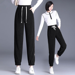 女秋冬款 灯芯绒束脚运动裤 哈伦休闲裤 小个子爆款 时尚 便宜清仓卫裤