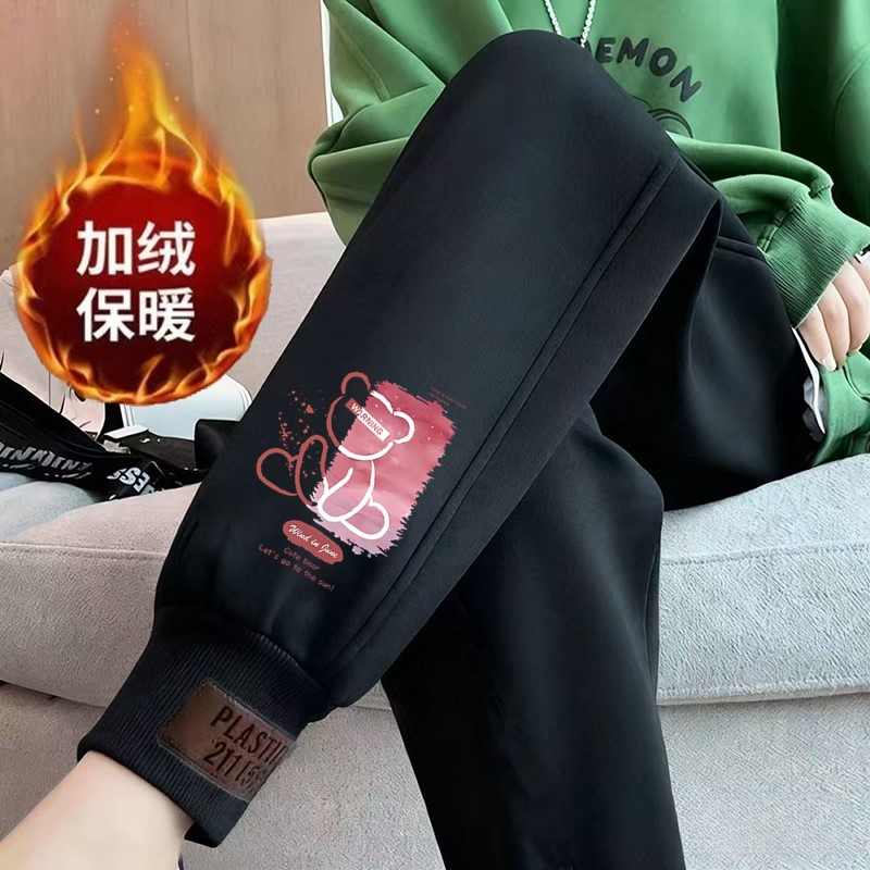 加绒裤子女款秋冬季外穿韩版宽松束脚加厚休闲卫裤爆款哈伦运动裤