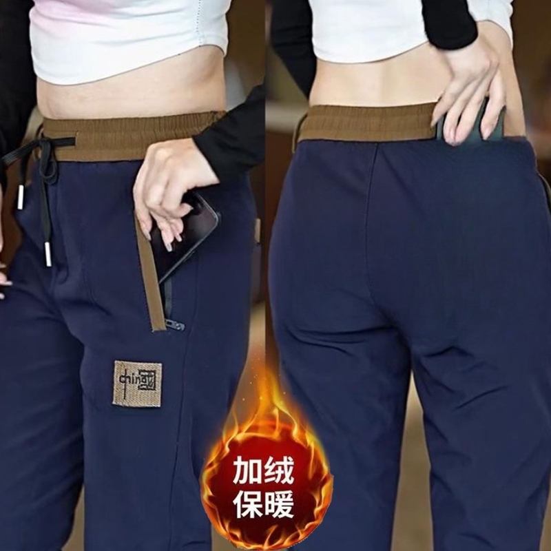 秋冬季中国风女士休闲裤宽松长裤子加绒加厚直筒裤外穿潮流运动裤