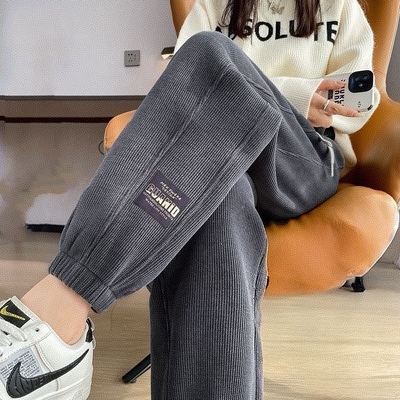 商场尾货灯芯绒哈伦裤女秋冬季新款束脚卫裤百搭潮流休闲运动裤子