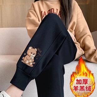 羊羔绒加厚卫裤女2025冬季新款高腰宽松束脚运动裤潮流爆款休闲裤