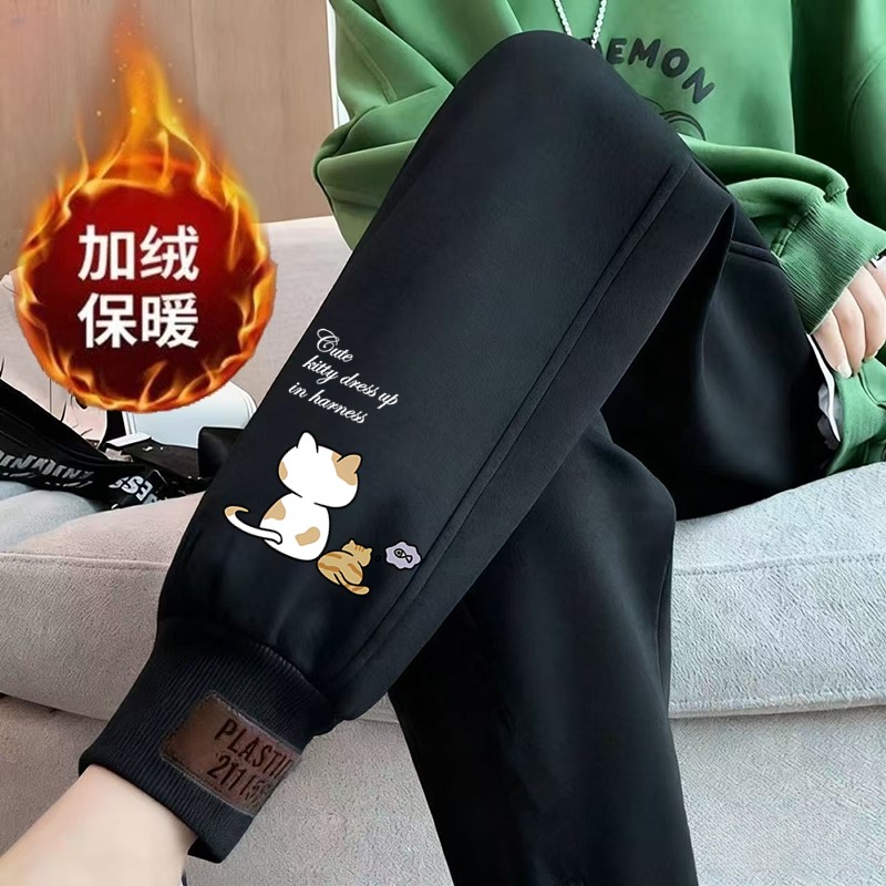 加绒加厚运动裤女秋冬季新款卫裤宽松休闲裤时尚百搭哈伦裤子潮流