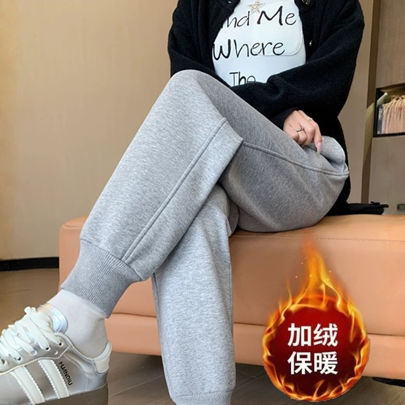 运动裤女士冬季新款加绒加厚宽松束脚哈伦裤外穿高腰显瘦休闲卫裤 - 旧城叁号店出品