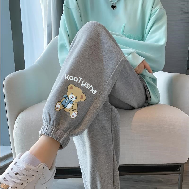 灰色运动裤女春秋季2025新款遮肚子遮胯宽夏季宽松束脚休闲卫裤子