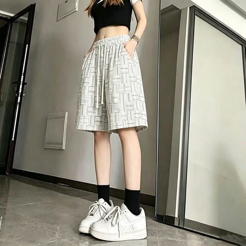 冰丝运动短裤女夏季薄款小个子爆款扎染直筒五分裤时尚潮流休闲裤