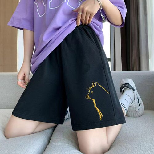 运动短裤女夏季薄款2025新款宽松高腰显瘦直筒外穿跑步休闲五分裤