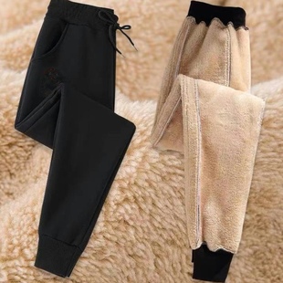羊羔绒运动裤 裤 外穿保暖宽松高腰休闲束脚棉裤 加厚加绒裤 子女冬季