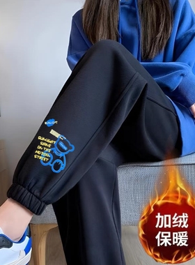 黑色卫裤女秋冬季束脚运动裤2026新款休闲裤加厚加绒灯笼裤子爆款