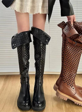 2026春夏新款隐形内增高7厘米 真皮粗跟皮带扣按扣过膝时装靴B806