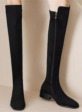 2026春冬新隐形内增高7厘米 真皮粗跟拉链高筒加绒坡跟时装靴B710