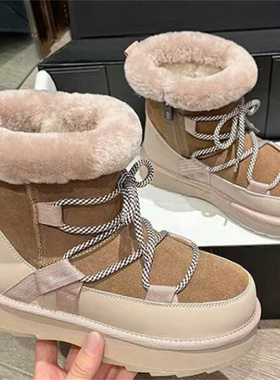 2026冬新款隐形内增高7厘米 真皮厚底圆头保暖坡跟靴子雪地靴B588