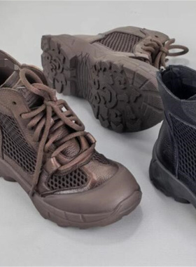 2026春秋新隐形内增高7厘米 牛皮拼接网纱圆头系带坡跟马丁靴A713