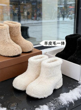 2026冬季新款隐形内增高10厘米羊皮毛一体圆头厚底保暖雪地靴B688