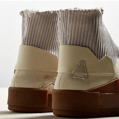 隐形内增高7厘米舒适磨砂牛皮拼接针织坡跟破洞补丁莱咖女鞋6161K