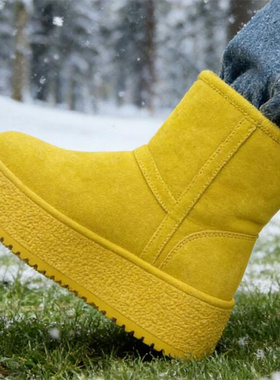 2026冬新款隐形内增高8厘米 真皮厚底圆头套筒保暖多色雪地靴B677