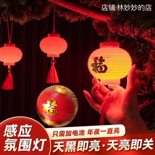 新款大红LED电子感光灯笼户外防水灯笼塑料酒店福字小灯笼串灯笼