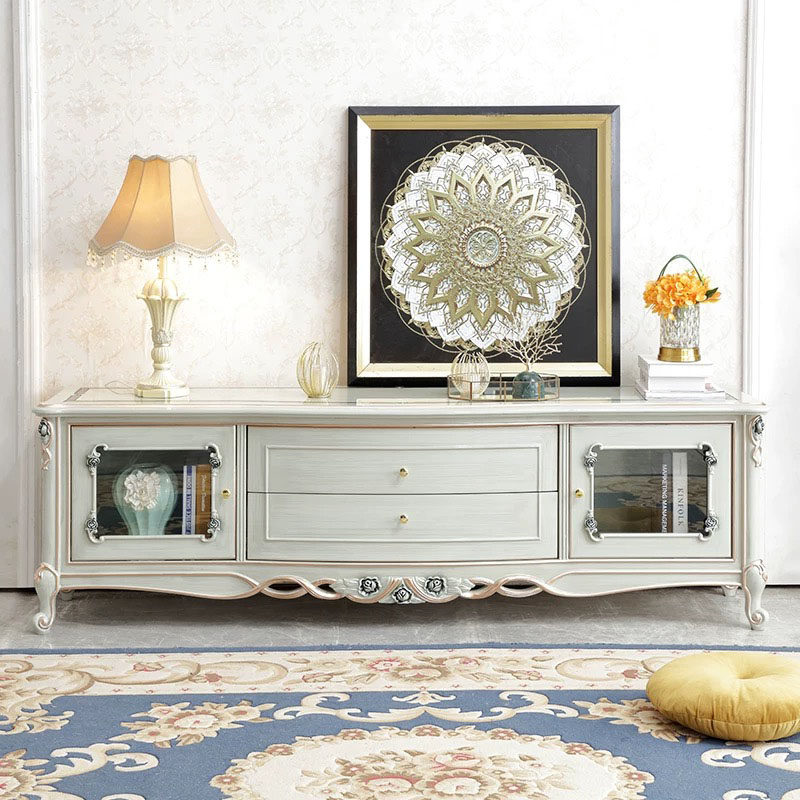 欧式电视柜茶几组合客厅实木地柜法式奢华家具别墅美式影视柜雕花