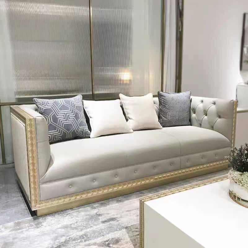 美式轻奢实木雕刻沙发组合现代简约大小客厅香槟金色整装家具直销