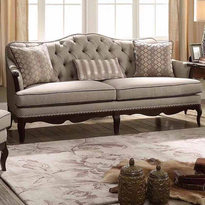 美式乡村实木布艺拉扣沙发小户型客厅欧式简约复古雕花家具组合