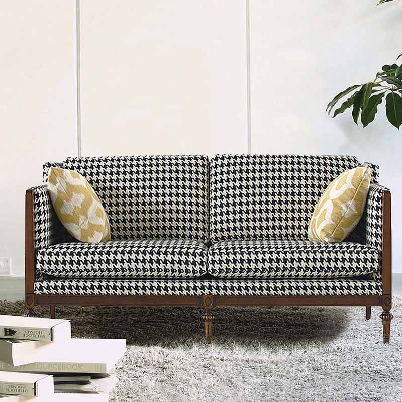 美式乡村实木简约客厅现代双人三人沙发组合北欧布艺千鸟格展厅家