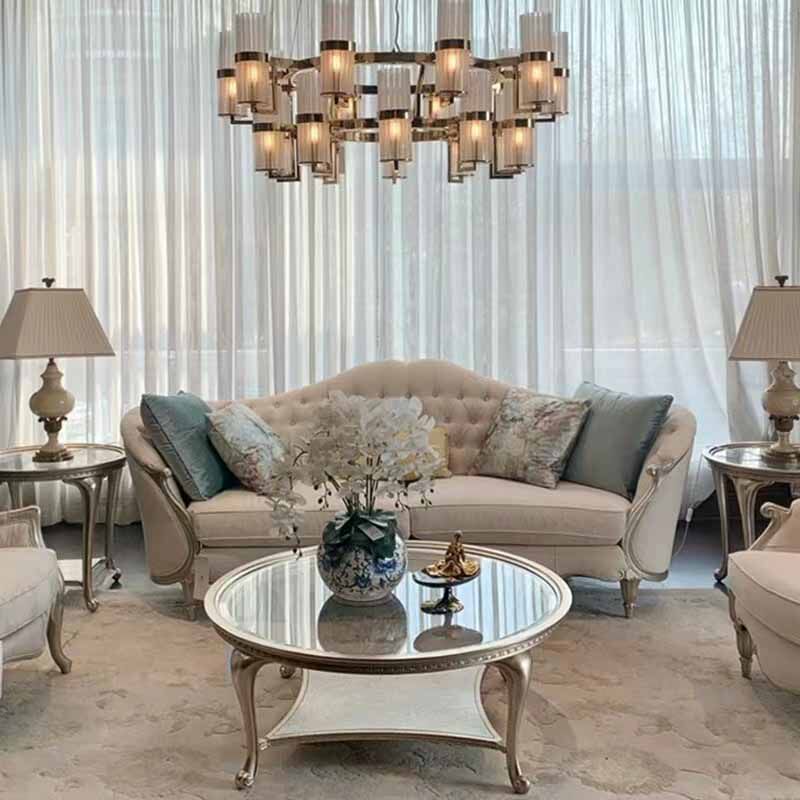 美式轻奢现代简约布艺沙发法式实木风格雕刻别墅样板间客厅定制