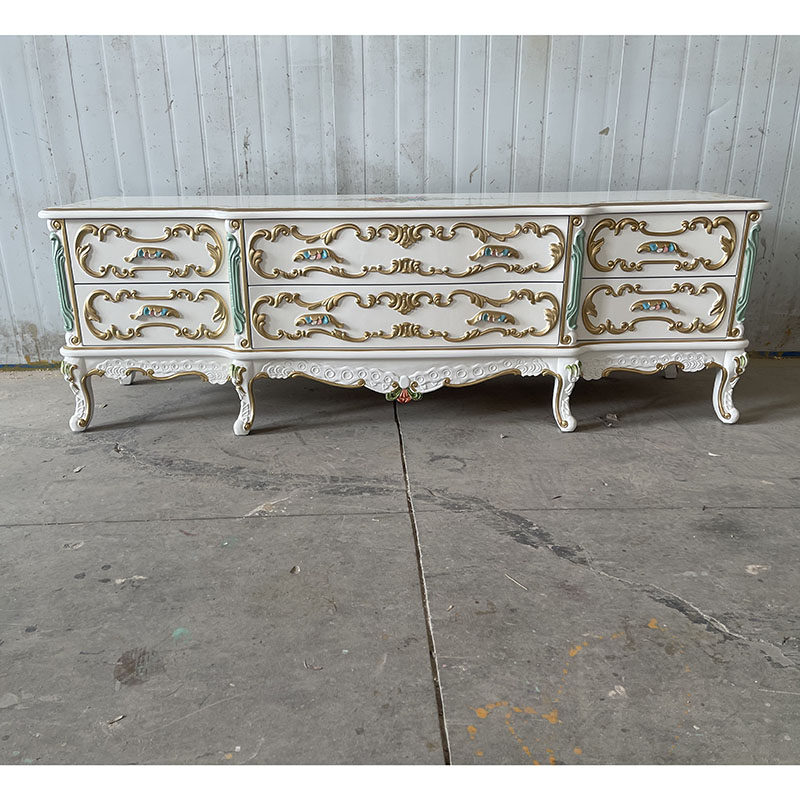 法式复古手绘分色电视柜奢华重工实木雕花客厅别墅装饰柜地柜