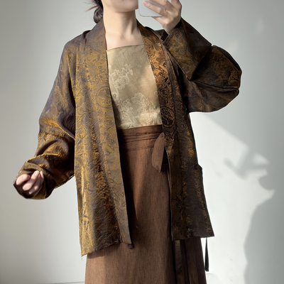 暗袖盈香【檀香】人丝幻彩飞机袖短衫收省旋裙显瘦汉服女日常通勤